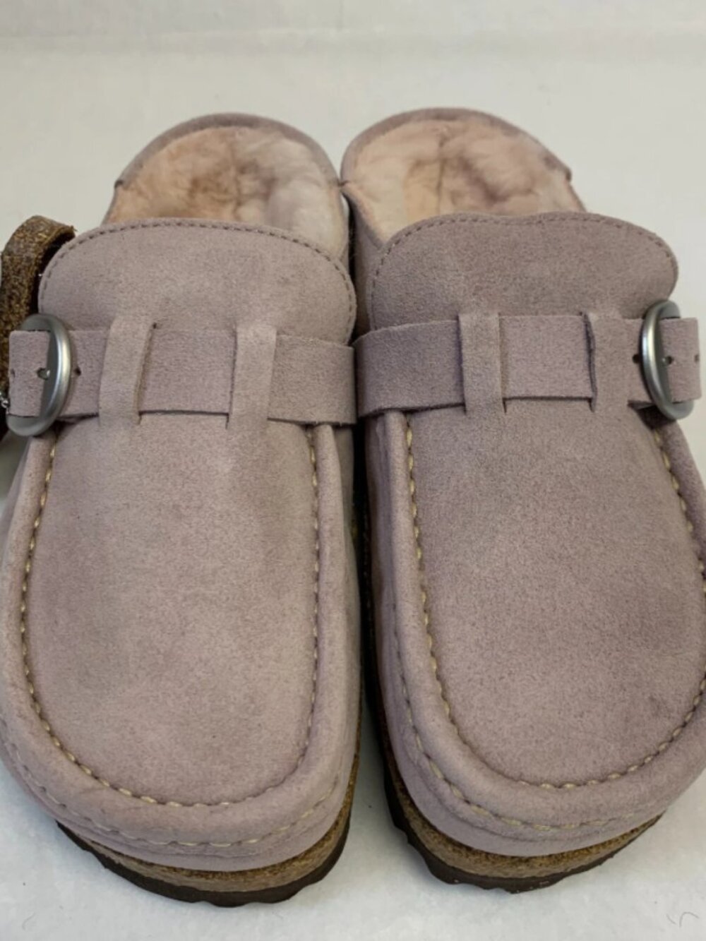 Birkenstock Buckley Shearling Lavender Blush Suede Leather Narrow Width Clogs